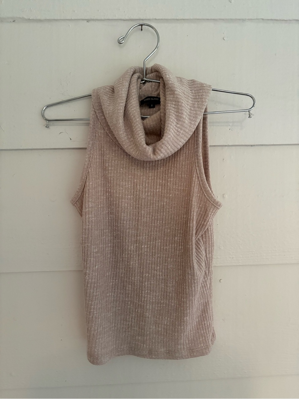 River Island Beige Ribbed Sleeveless Cowl Neck Sweater Top Size 8 UK Size 4 US